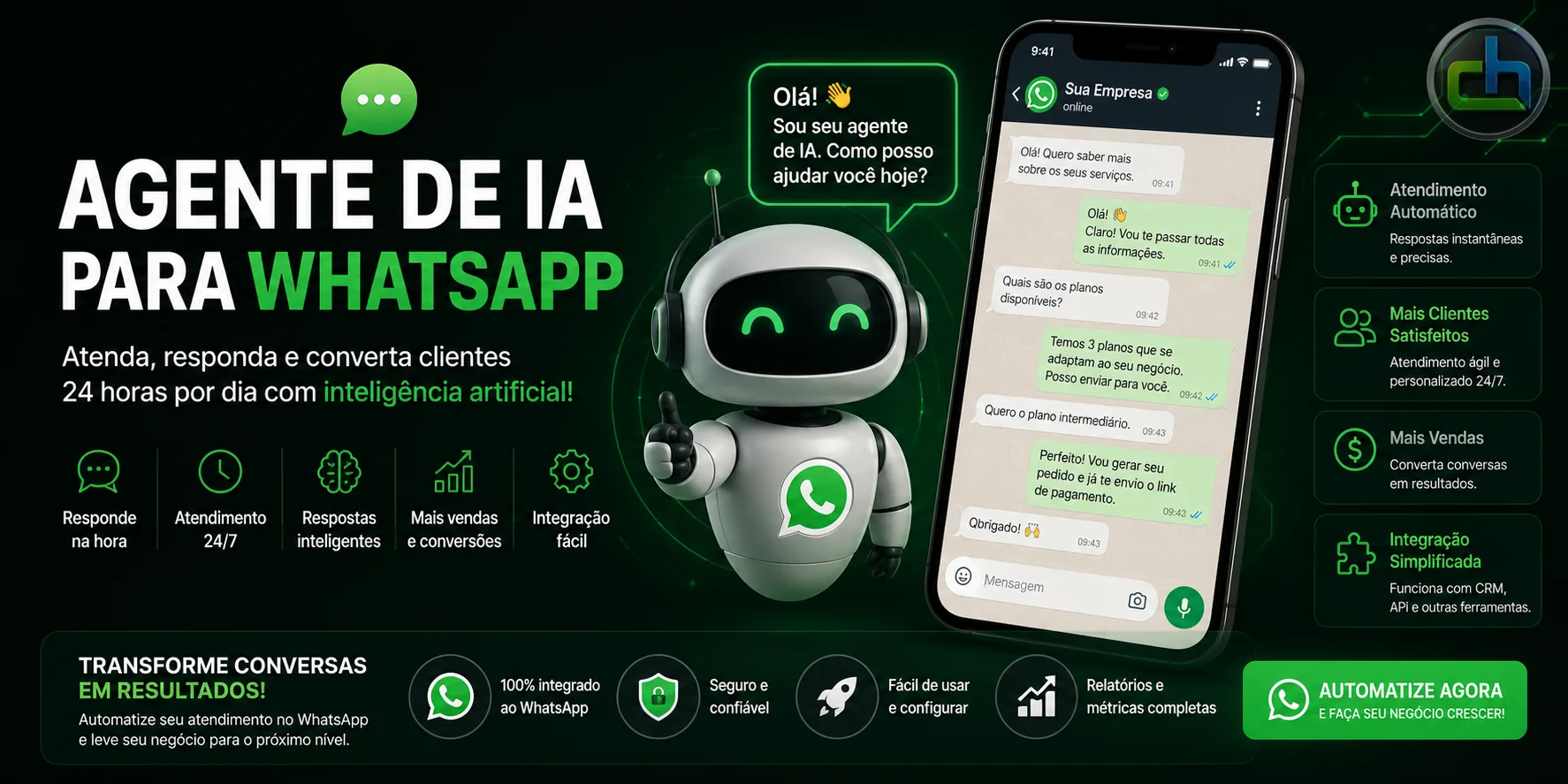 Agente de inteligência artificial no WhatsApp pela Chapada Host